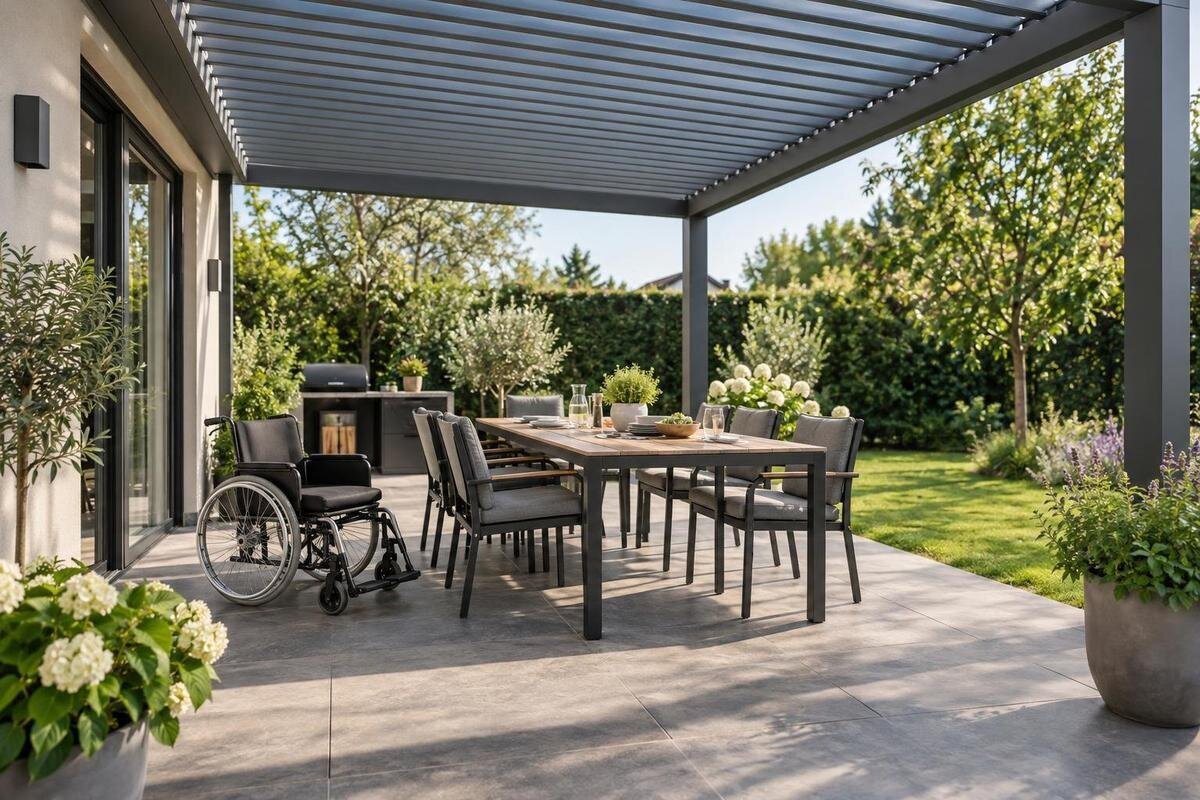 Essbereich unter der Pergola barrierearm gestalten