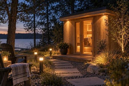 Außenbeleuchtung rund um die Sauna für den Abend planen