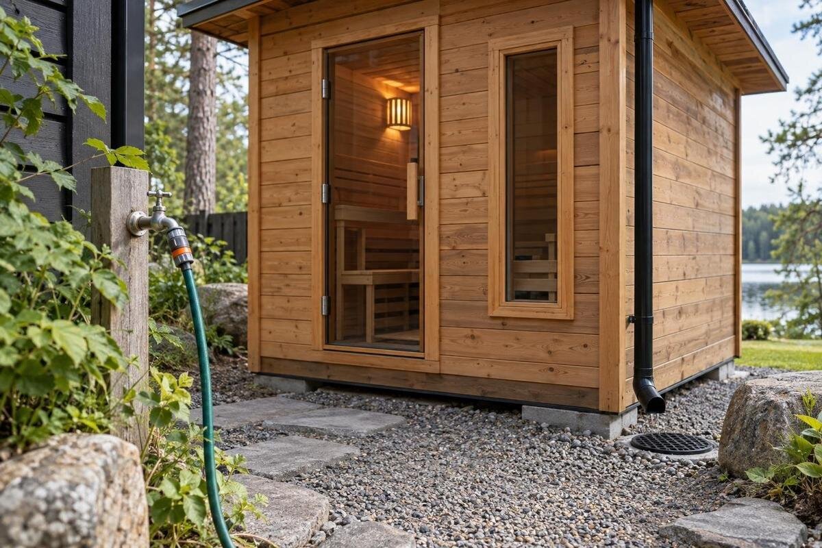 Gartensauna planen: Sind Wasseranschluss und Abfluss nötig?