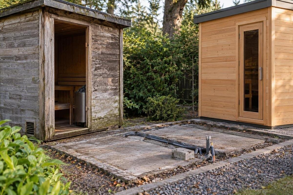 Replacing an Old Garden Sauna: Reusing the Base and Connections