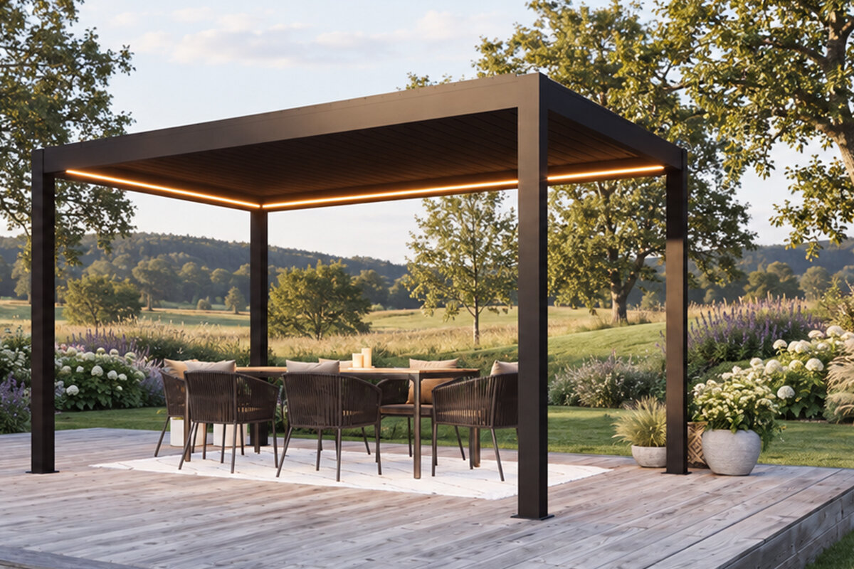 Geluid van een pergola bij regen en wind