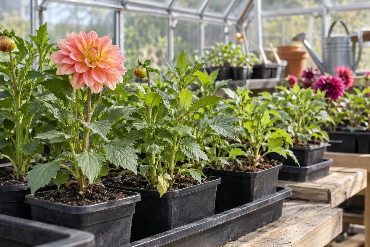 Dahlia's in de serre voortrekken
