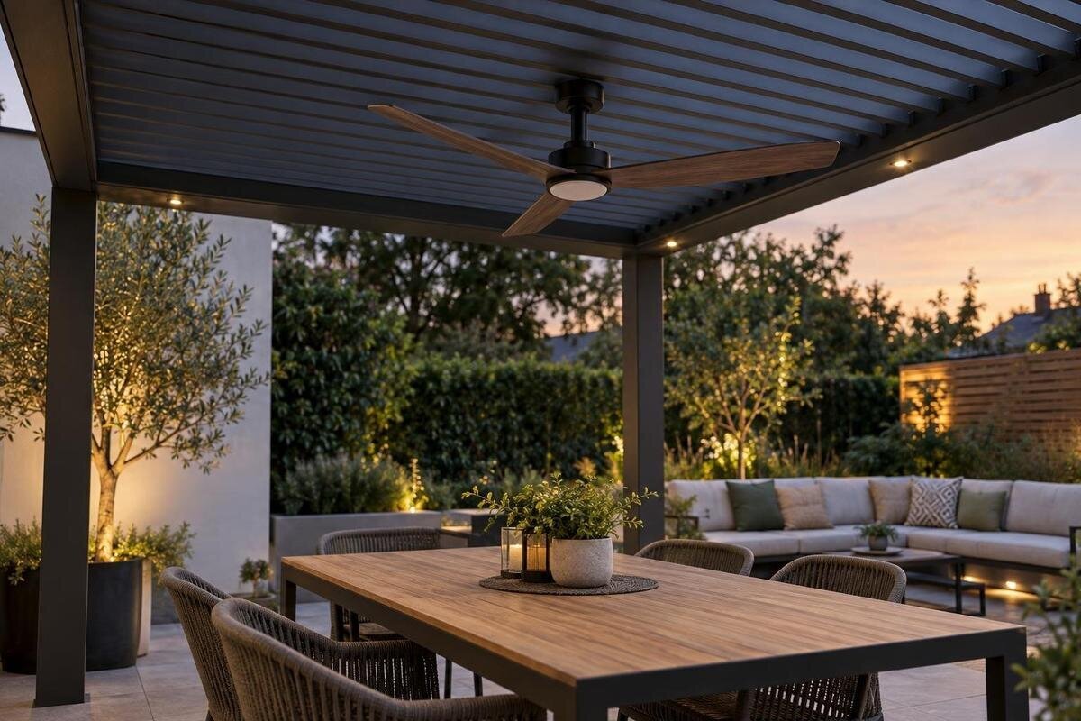 Is een plafondventilator onder een pergola mogelijk?