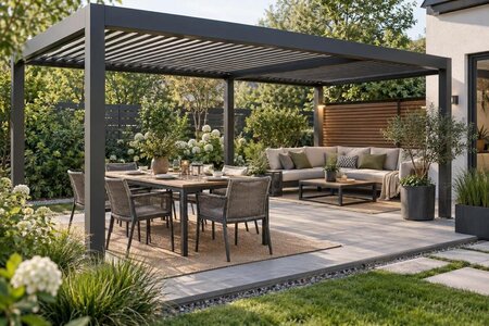 Eten en loungen onder één pergola: twee zones
