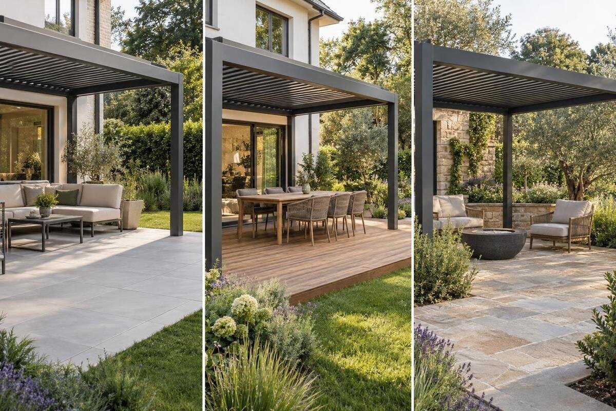 Welke vloer past onder uw pergola: porselein, hout of natuursteen?