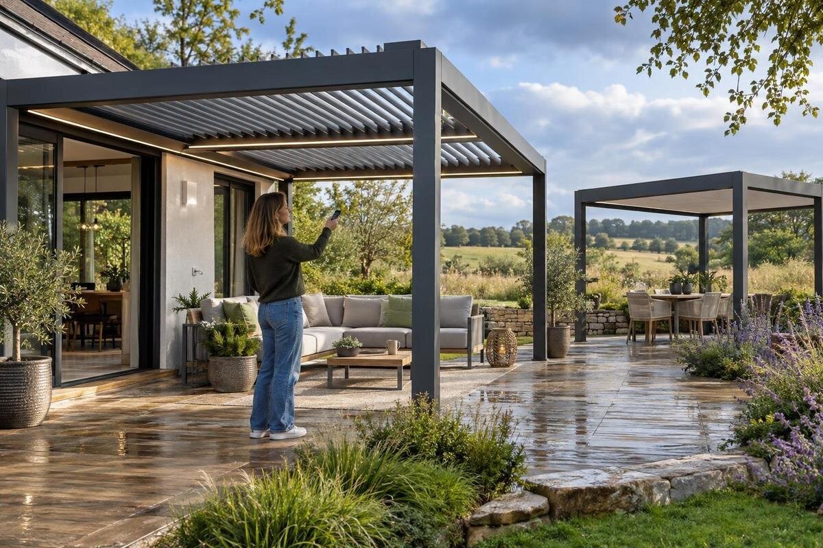 Een gemotoriseerde pergola kopen: bediening, bekabeling en onderhoud