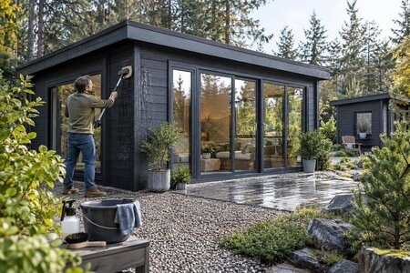 Een houten tuinhuis schoonmaken zonder de afwerking te beschadigen