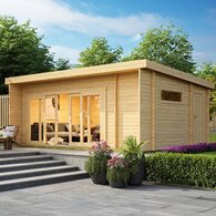 Durano – Ruim houten tuinhuis met grote glazen schuifdeuren
