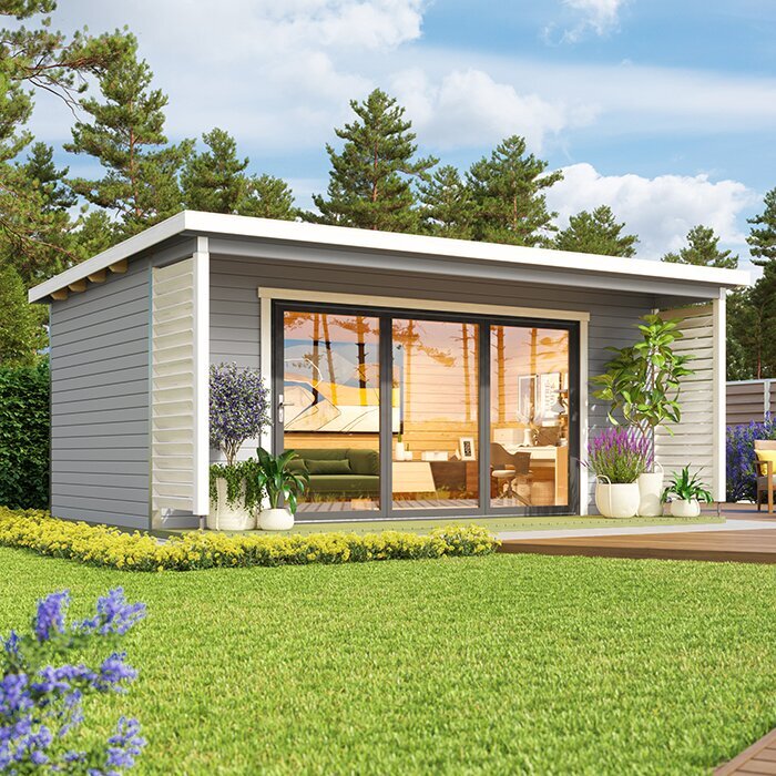 Orello – Houten tuinhuis met panoramische glazen vouwdeuren