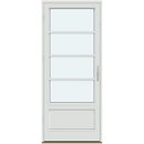 1 naar buiten draaiende deurvleugel met verticaal glas, 3 horizontale roeden en paneel