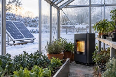Solarstrom und Gewächshausheizung im Winter