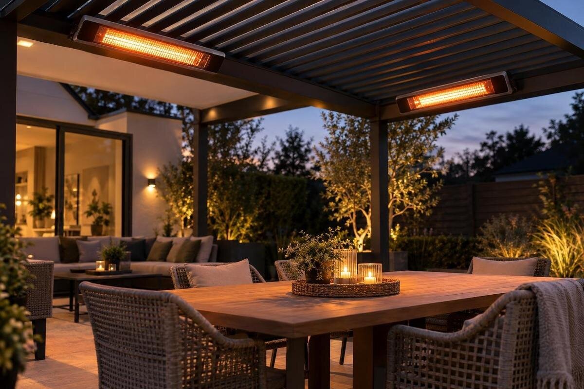 Elektrischen Infrarot-Heizstrahler unter der Pergola prüfen