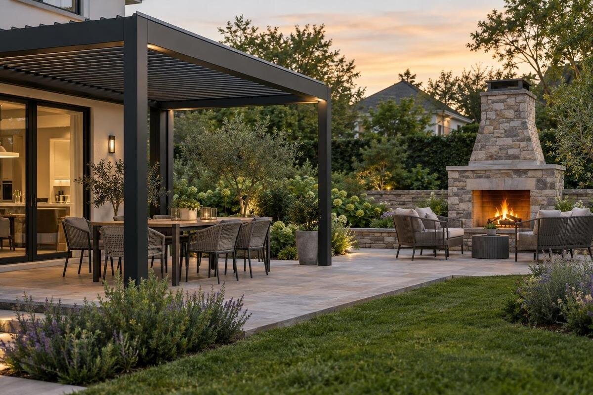Pergola a venkovní krb: plánování odstupu a působení tepla