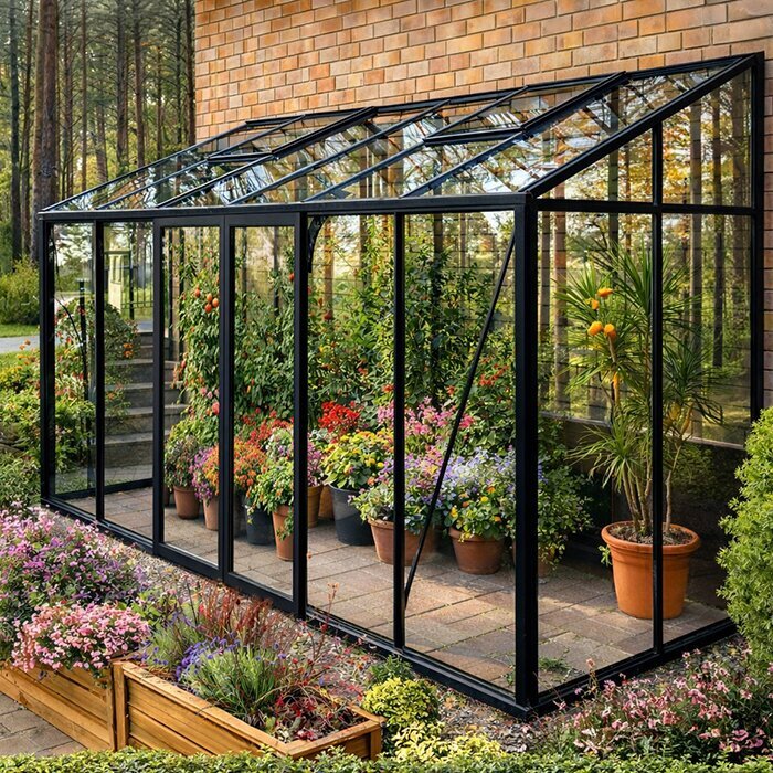 BloomCabin Wandgewächshaus aus Aluminium an einer Hauswand in Deutschland