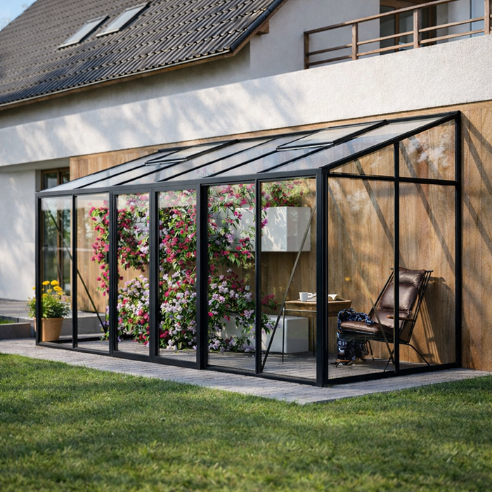 BloomCabin Wandgewächshaus als heller Gartenraum