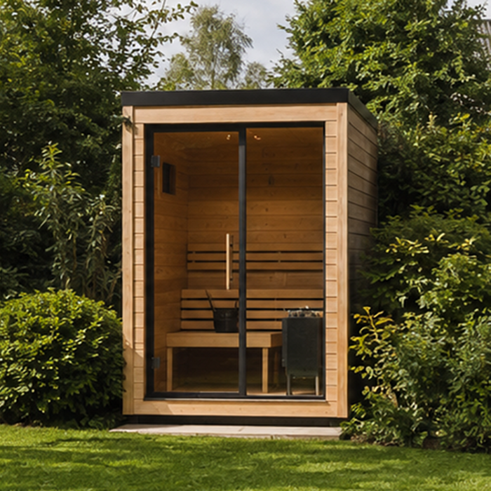 Bloomcabin Elma S kleine Premium Außensauna für zwei Personen