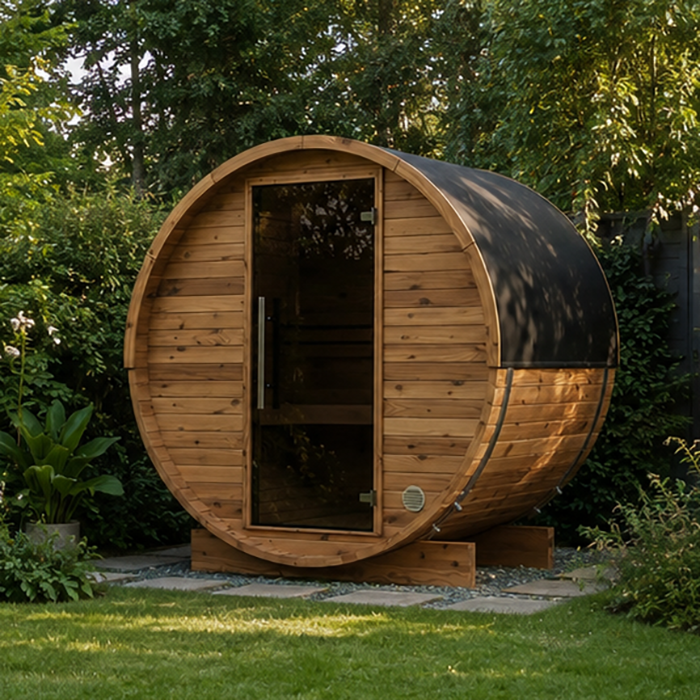 Bloomcabin HC150 kleine Fasssauna aus Thermoholz für zwei Personen