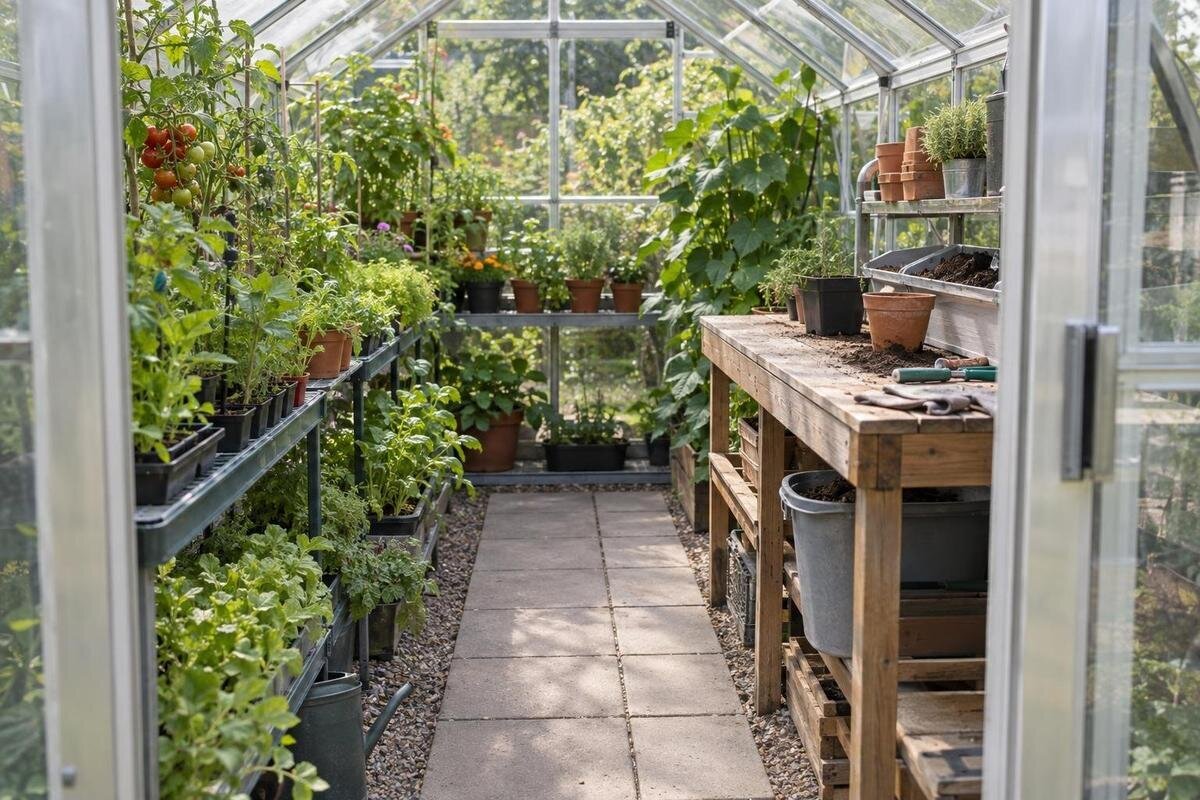 Pflanztisch im Gewächshaus platzsparend einplanen
