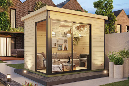 Modernes Holz Gartenhaus Modano mit Glasfront kaufen – Nordisches Design & Top Qualität bei Bloomcabin Deutschland