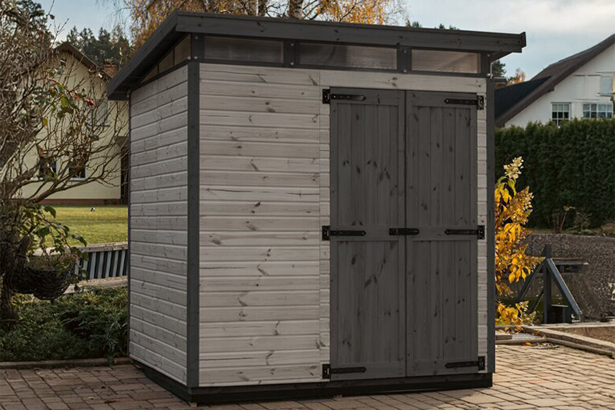 Holz Gartenhaus L kaufen – kompakter Geräteschuppen aus Holz mit Stil, Qualität und fairem Preis von Bloomcabin Deutschland