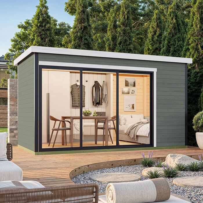 Modano – Caseta de jardín moderna con frontal acristalado configurable y diseño nórdico