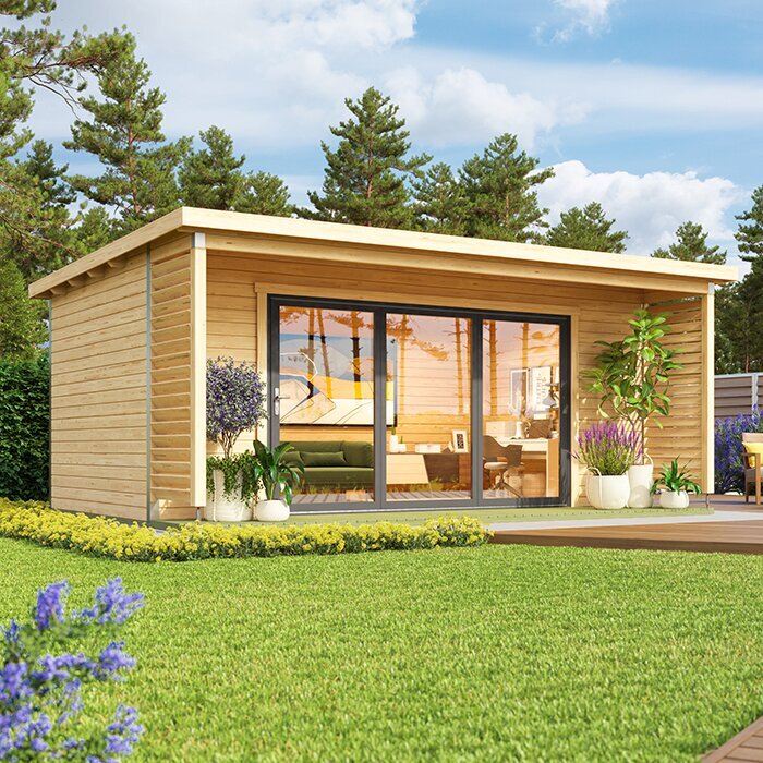 Orello – Maison de jardin moderne en bois avec portes pliantes panoramiques