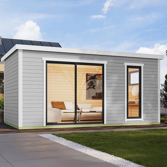 Modano – Maison de jardin moderne en bois avec façade vitrée modulable et design nordique
