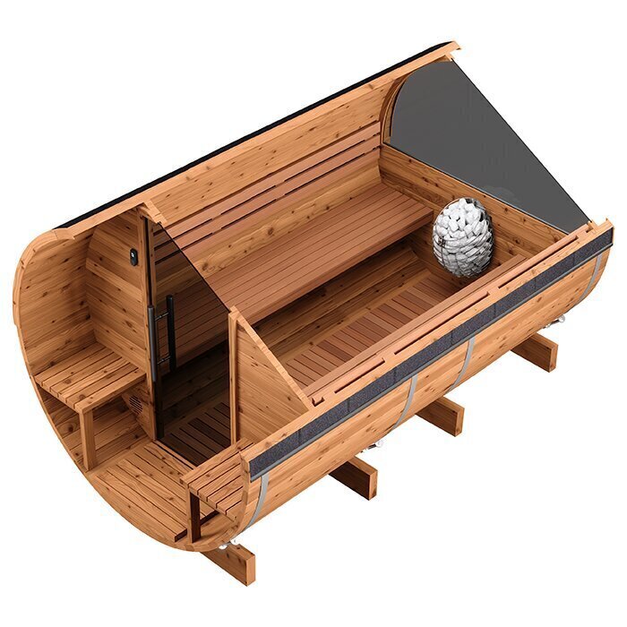 Sauna tonneau en bois thermotraité