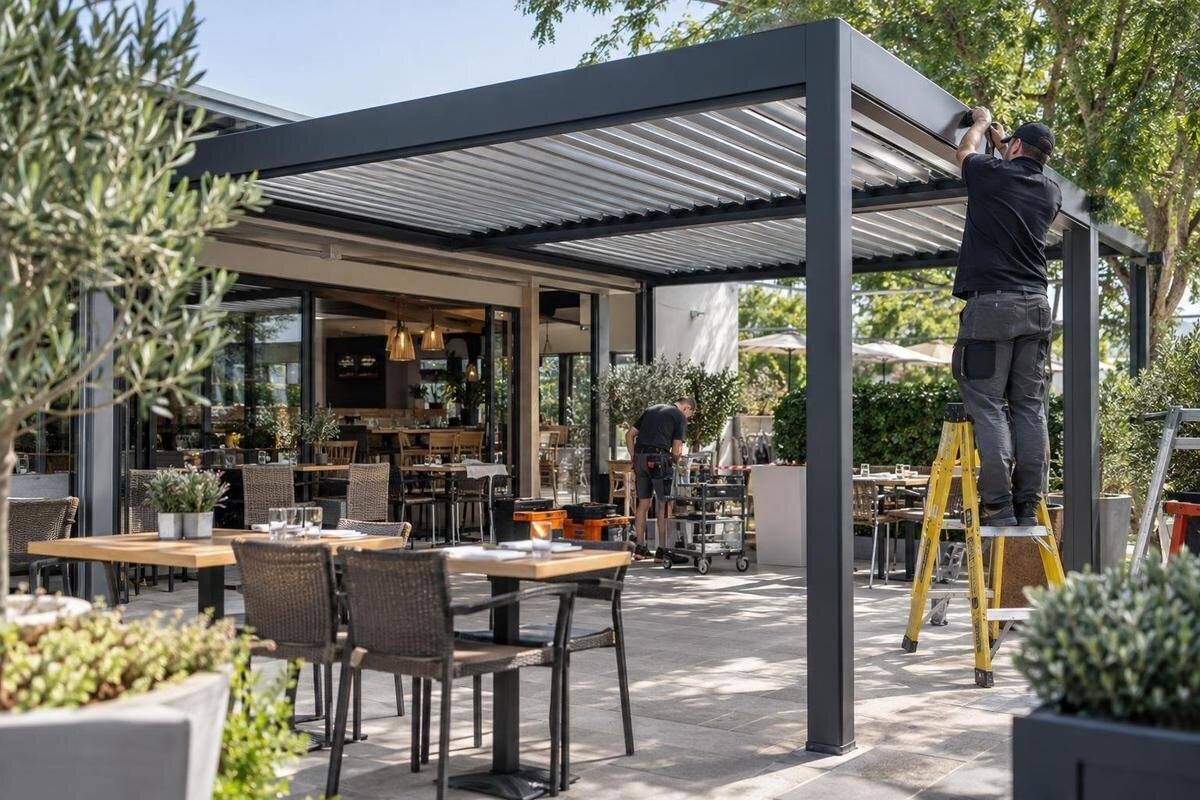 Σχεδιασμός εγκατάστασης πέργκολας σε επιχείρηση που λειτουργεί