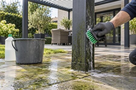 Alga eltávolítása a pergola oszlopairól és a környező burkolatról