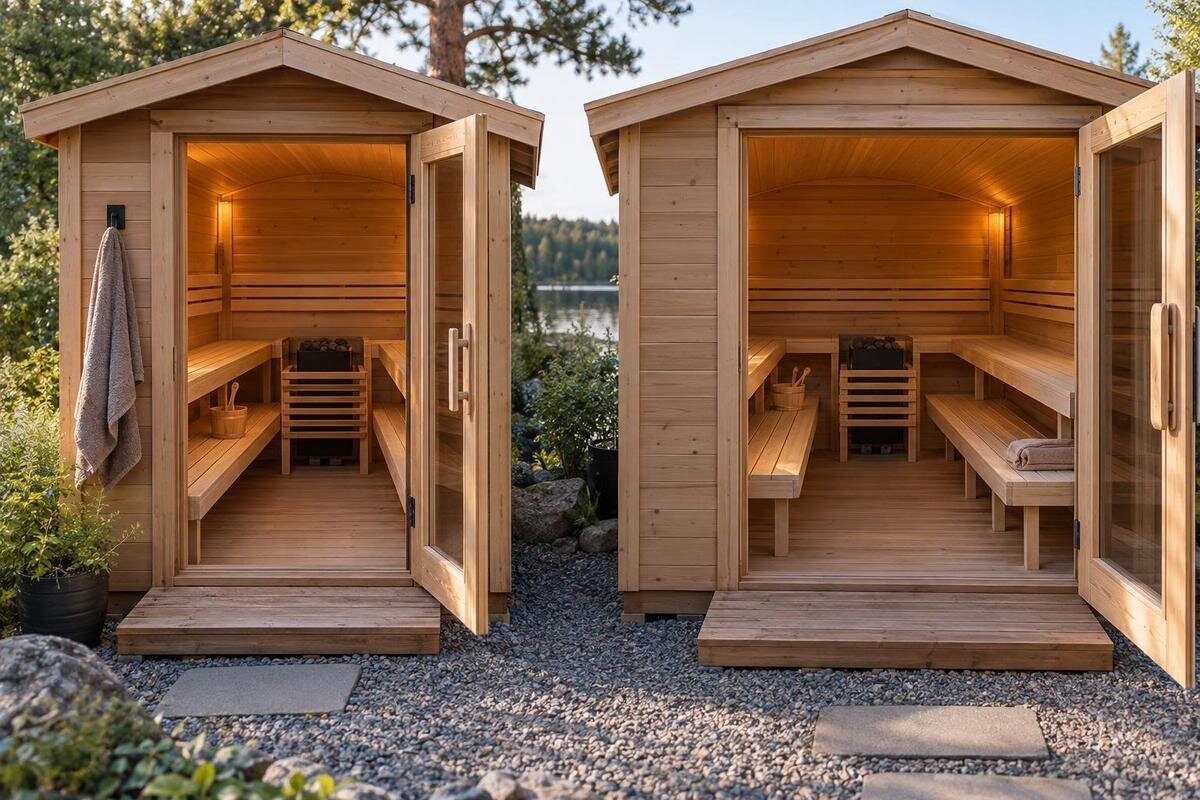 Sauna da 4 o 6 posti: confronto dello spazio per sedersi