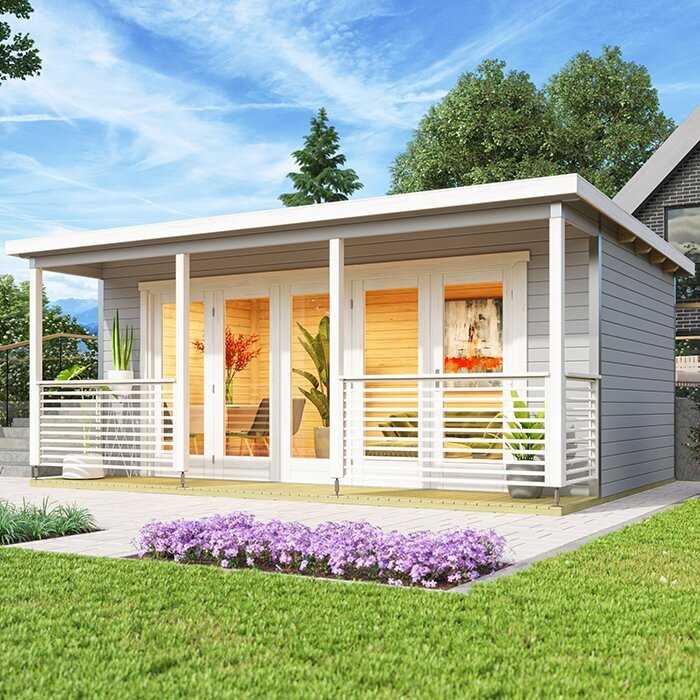 Orello – Abri de jardin moderne en bois massif avec portes pliantes panoramiques