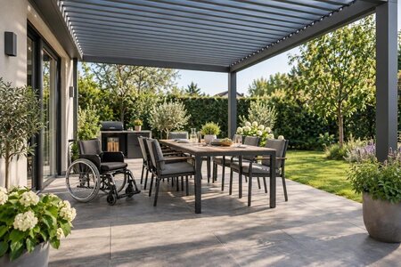 Pergola pieejamai āra ēdamzonai: plānojuma principi