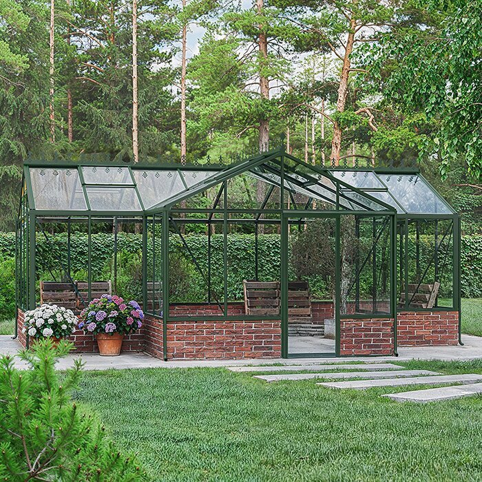Bloomcabin T-vormige oranjerie met gemetselde plint Nederland
