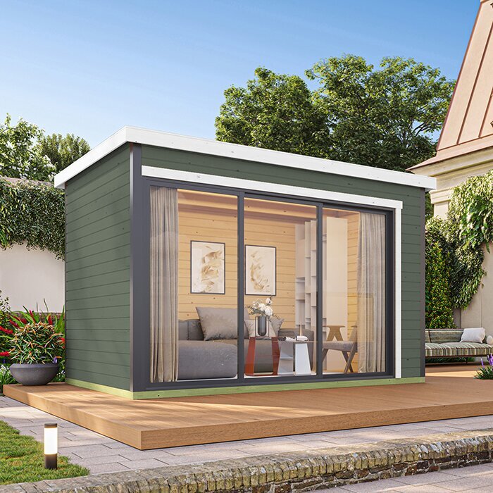 Modano – Modern houten tuinhuis met verstelbare glazen gevel en Scandinavisch design