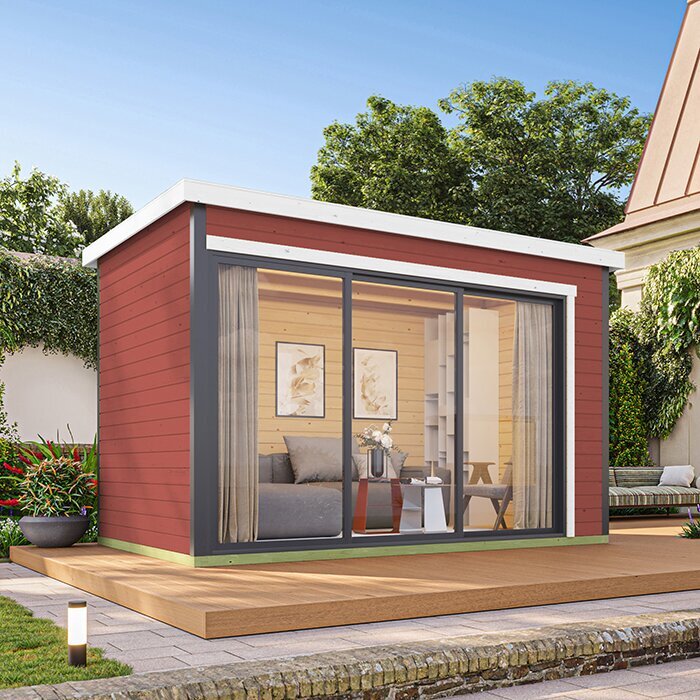 Modano – Modern houten tuinhuis met verstelbare glazen gevel en Scandinavisch design