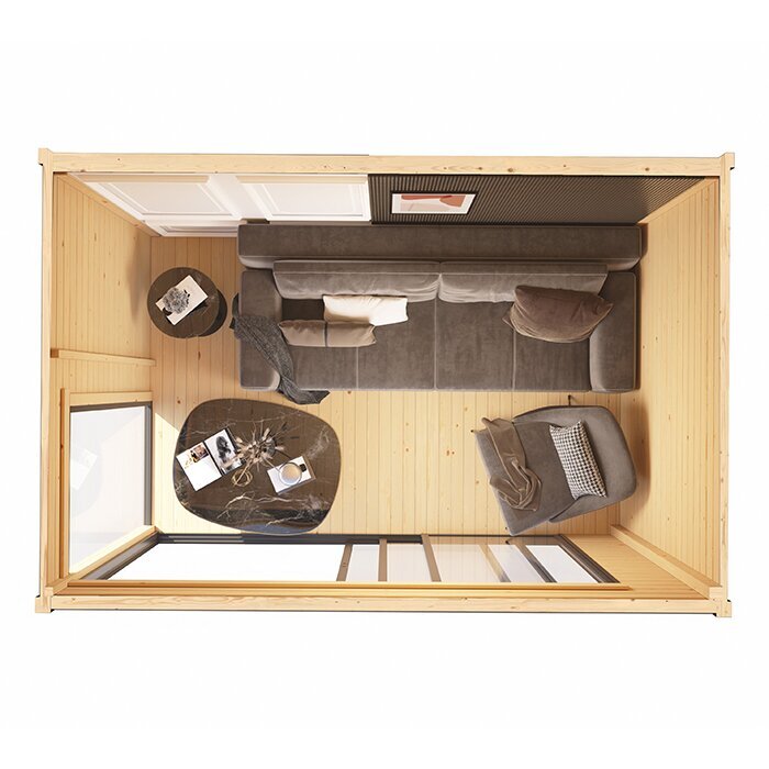 Modano – Modern houten tuinhuis met verstelbare glazen gevel en Scandinavisch design