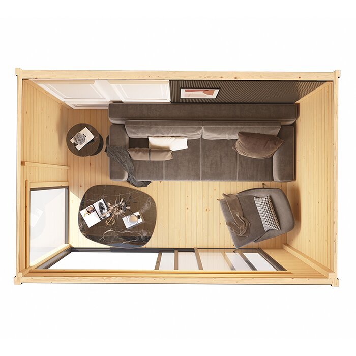 Modano – Modern houten tuinhuis met verstelbare glazen gevel en Scandinavisch design