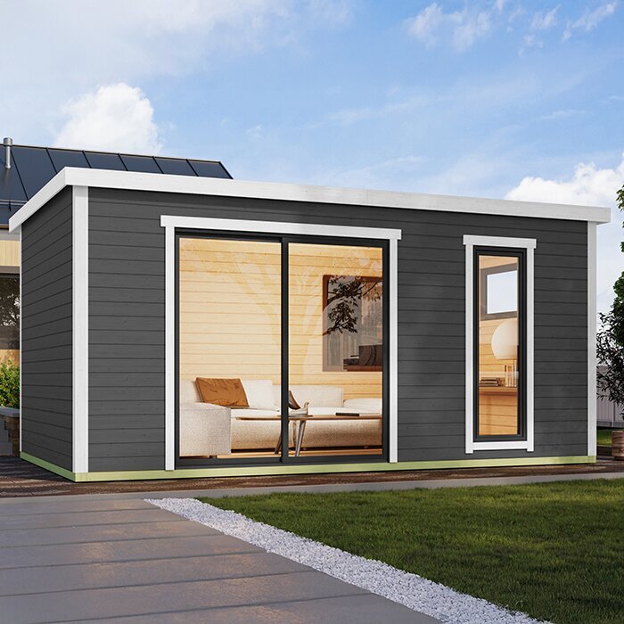 Modano – Modern houten tuinhuis met verstelbare glazen gevel en Scandinavisch design