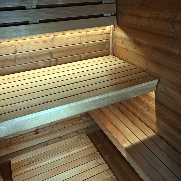 Ton-sauna van thermisch gemodificeerd hout
