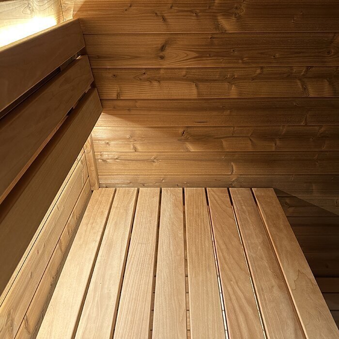 Ton-sauna van thermisch gemodificeerd hout