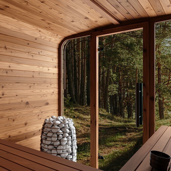 Ton-sauna van thermisch gemodificeerd hout
