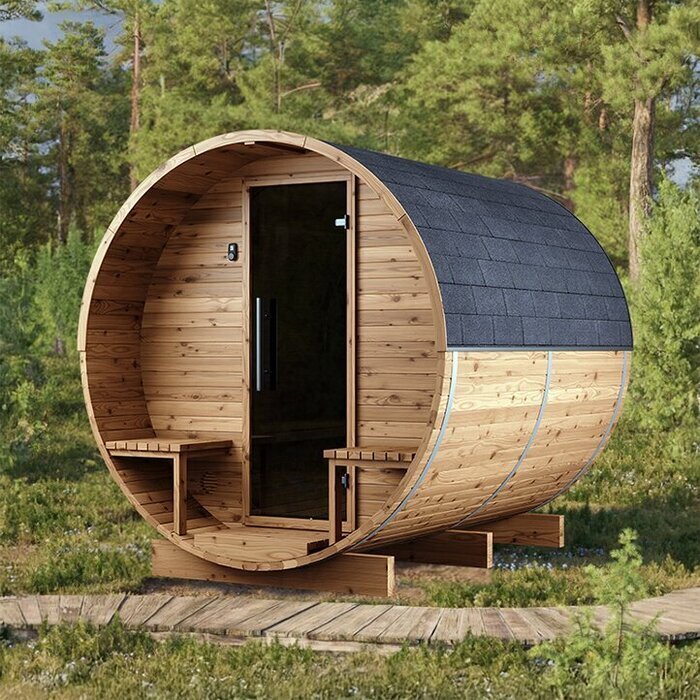Ton-sauna van thermisch gemodificeerd hout