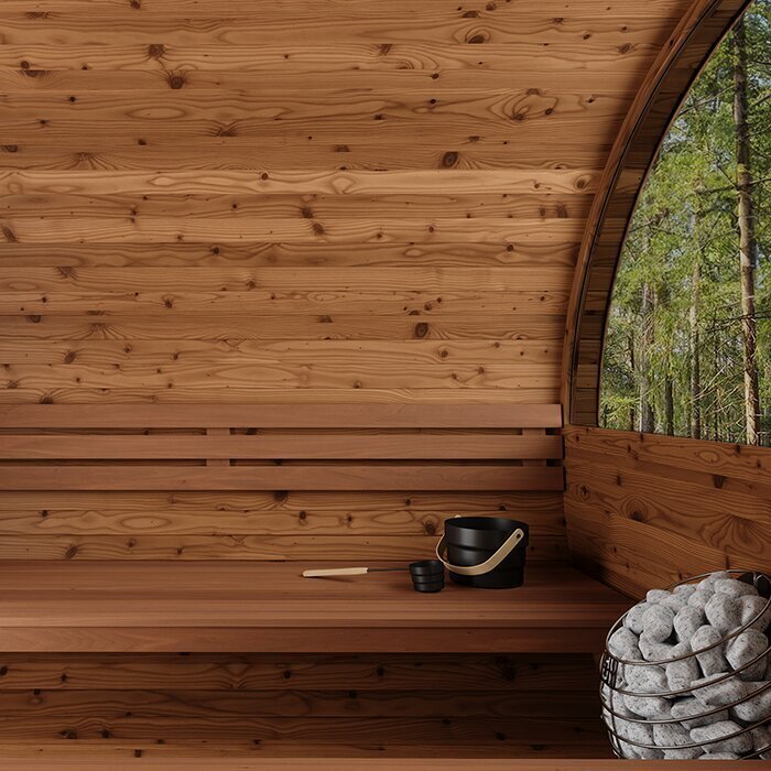 Ton-sauna van thermisch gemodificeerd hout