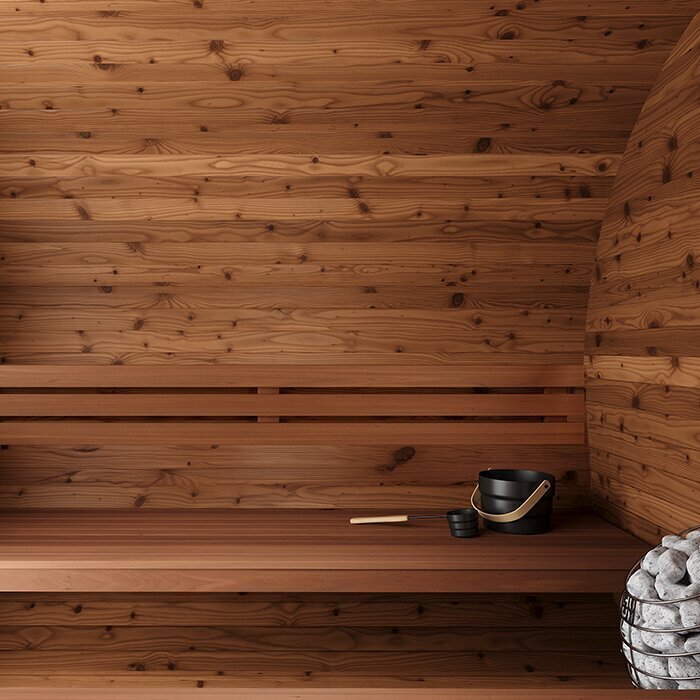 Ton-sauna van thermisch gemodificeerd hout