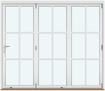 3 panelen met 2 horizontale roeden en 1 verticale roede, schuift naar rechts