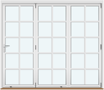 3 panelen met 4 horizontale roeden en 1 verticale roede, schuift naar rechts