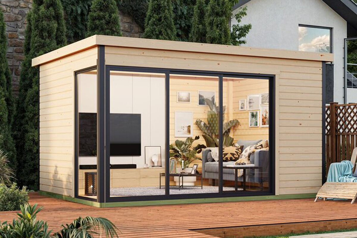Bloomcabin Modano 6 – Moderne hagehus i tre med glassfront
