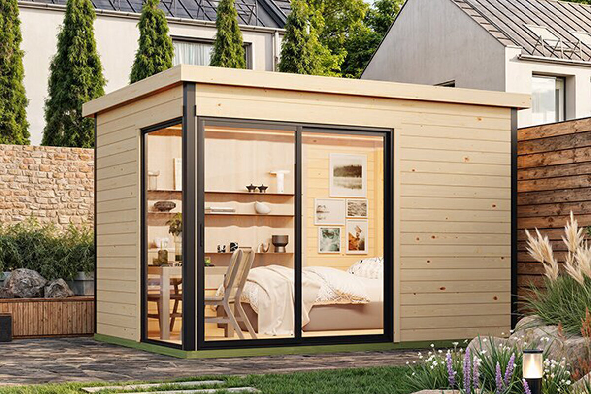 Bloomcabin Modano 2 – Drewniany domek ogrodowy w stylu nordyckim z przeszklonym frontem