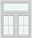 1 stała rama bez szprosów, 2 skrzydła z 1 poziomym i 1 pionowym szprosem